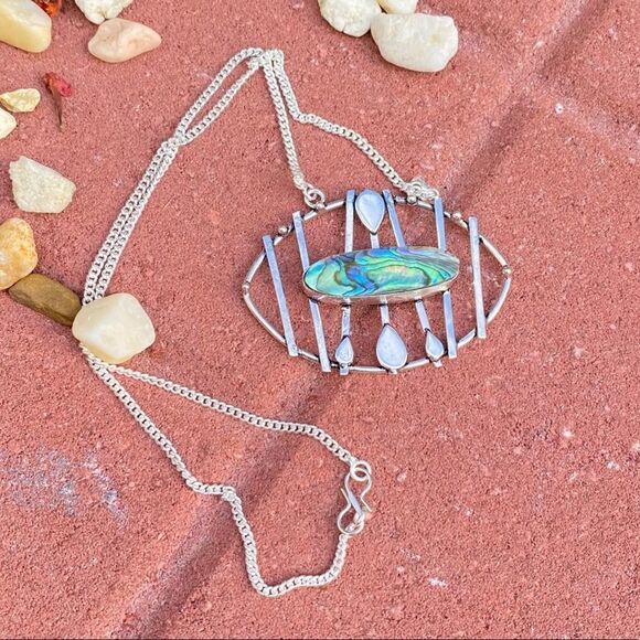 Abalone Shell Sterling Silver Art Deco Handmade Necklace - Picture 2 of 3